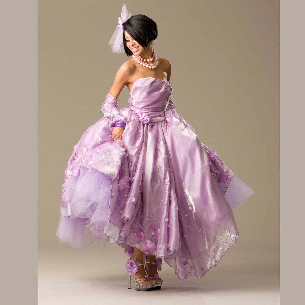 STRAPLESS LAVENDER BALL GOWN - Picture 2 of 13